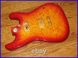MIGHTY MITE BODY FITS FENDER STRATOCASTER 2 3/16th GUITAR NECK CHERRY QUILT TOP