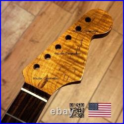 Roasted Flame Maple Rosewood Strat Neck Fits Warmoth & Fender Bodies 2SRF