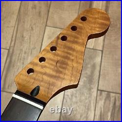 Roasted Flame Maple Rosewood Strat Neck Nitro Satin Fit Fender Warmoth SR22B1