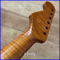 Roasted Flame Maple Rosewood Strat Neck Nitro Satin Fit Fender Warmoth SR22B1