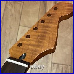 Roasted Flame Maple Rosewood Strat Neck Nitro Satin Fit Fender Warmoth SR22B1