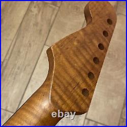 Roasted Flame Maple Rosewood Strat Neck Nitro Satin Fit Fender Warmoth SR22B1