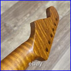 Roasted Flame Maple Stainless Strat Guitar Neck Nitro Satin Fits Fender SM22BB Roasted Flame Maple Stainless Strat Guitar Neck Nitro Satin Fits Fender SM22BB