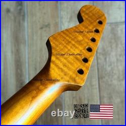 Roasted Flame Maple Stainless Strat Guitar Neck Nitro Satin Fits Fender SM22BC Roasted Flame Maple Stainless Strat Guitar Neck Nitro Satin Fits Fender SM22BC