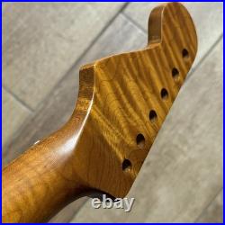 Roasted Flame Maple Stainless Strat Guitar Neck Nitro Satin Fits Fender SM22BK Roasted Flame Maple Stainless Strat Guitar Neck Nitro Satin Fits Fender SM22BK