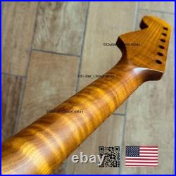 Roasted Flame Maple Stainless Strat Guitar Neck Nitro Satin Fits Fender SM22BR Roasted Flame Maple Stainless Strat Guitar Neck Nitro Satin Fits Fender SM22BR
