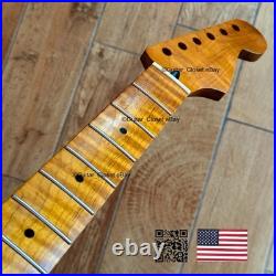 Roasted Flame Maple Stainless Strat Guitar Neck Nitro Satin Fits Fender SM22BR Roasted Flame Maple Stainless Strat Guitar Neck Nitro Satin Fits Fender SM22BR