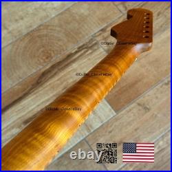 Roasted Flame Maple Stainless Strat Guitar Neck Nitro Satin Fits Fender SM22BR Roasted Flame Maple Stainless Strat Guitar Neck Nitro Satin Fits Fender SM22BR