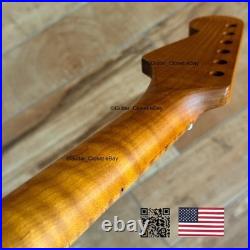Roasted Flame Maple Stainless Strat Guitar Neck Nitro Satin Fits Fender SM22BR Roasted Flame Maple Stainless Strat Guitar Neck Nitro Satin Fits Fender SM22BR