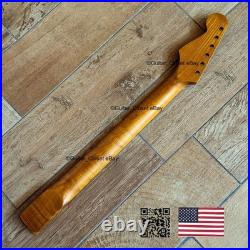 Roasted Flame Maple Stainless Strat Guitar Neck Nitro Satin Fits Fender SM22BR Roasted Flame Maple Stainless Strat Guitar Neck Nitro Satin Fits Fender SM22BR