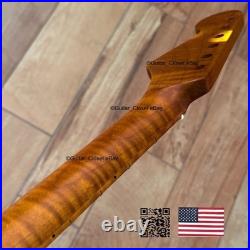 Roasted Flame Maple Stainless Strat Guitar Neck Nitro Satin Fits Fender SM22C Roasted Flame Maple Stainless Strat Guitar Neck Nitro Satin Fits Fender SM22C
