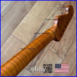 Roasted Flame Maple Stainless Strat Guitar Neck Nitro Satin Fits Fender SM22C Roasted Flame Maple Stainless Strat Guitar Neck Nitro Satin Fits Fender SM22C