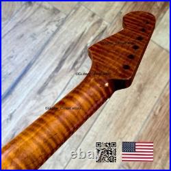 Roasted Flame Maple Stainless Strat Guitar Neck Nitro Satin Fits Fender SM22D Roasted Flame Maple Stainless Strat Guitar Neck Nitro Satin Fits Fender SM22D