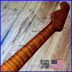 Roasted Flame Maple Stainless Strat Guitar Neck Nitro Satin Fits Fender SM22D Roasted Flame Maple Stainless Strat Guitar Neck Nitro Satin Fits Fender SM22D