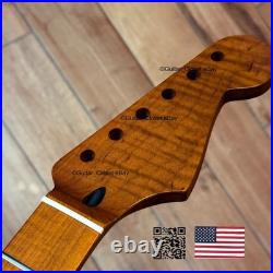 Roasted Flame Maple Stainless Strat Guitar Neck Nitro Satin Fits Fender SM22D Roasted Flame Maple Stainless Strat Guitar Neck Nitro Satin Fits Fender SM22D