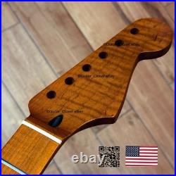 Roasted Flame Maple Stainless Strat Guitar Neck Nitro Satin Fits Fender SM22D Roasted Flame Maple Stainless Strat Guitar Neck Nitro Satin Fits Fender SM22D
