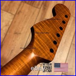 Roasted Flame Maple Strat Guitar Neck Satin Fits Fender & Warmoth Body SM2A