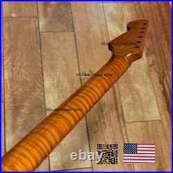 Roasted Flame Maple Strat Guitar Neck Satin Fits Fender & Warmoth Body SM2Q