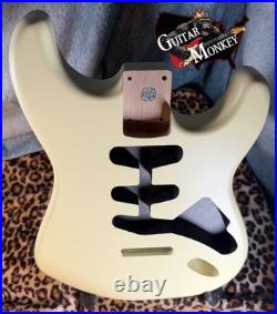 Vintage Cream Satin Nitro Replacement Strat N. American Alder w Shielding 4.8lbs